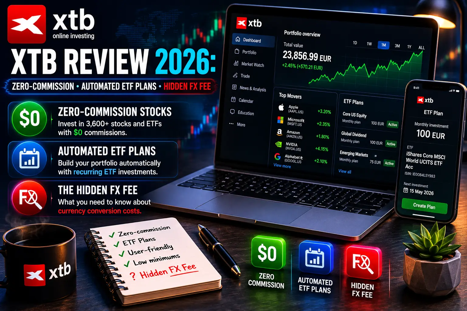 XTB Review 2026: Zero-Commission Stocks, Automated ETF Plans, and the Hidden FX Fee